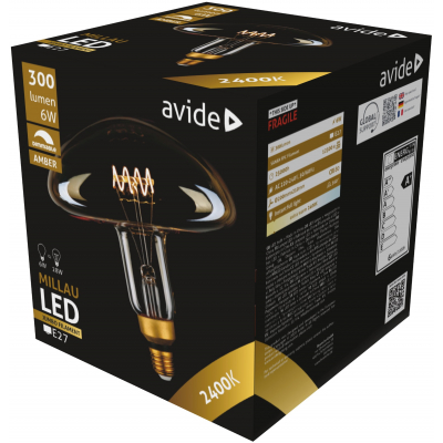 LED Jumbo Filament Millau 200x210mm Amber 6W E27 2400K Dimmable