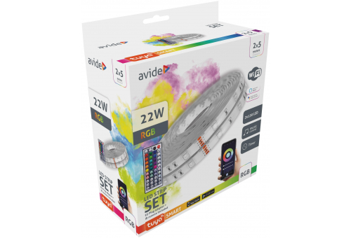 Avide LED Strip Blister 12V SMD5050 30LED RGB IP65 2x5m strip with WIFI TUYA + 44Key IR color box package