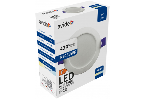 LED Ceiling Lamp Recessed Panel Round Plastic 5W CW