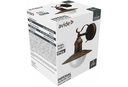 Avide Outdoor Wall Lamp Imperial 1xE27 IP44 Antique Gold