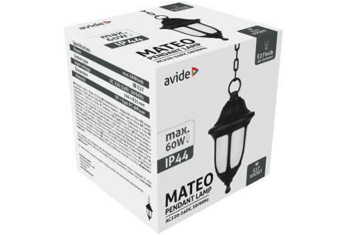 Outdoor Pendant Lamp Mateo 1xE27 Black IP44